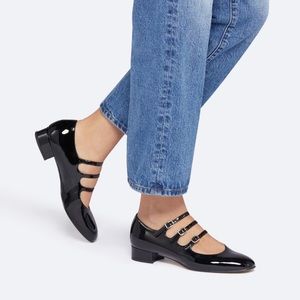 Carel Ariana Black Patent Mary Jane Flats, size 37.